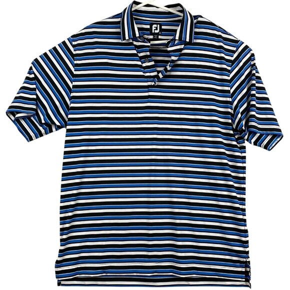 FootJoy Mens Polo Shirt Large Golf Apparel Blue and Black Striped - Picture 1 of 5